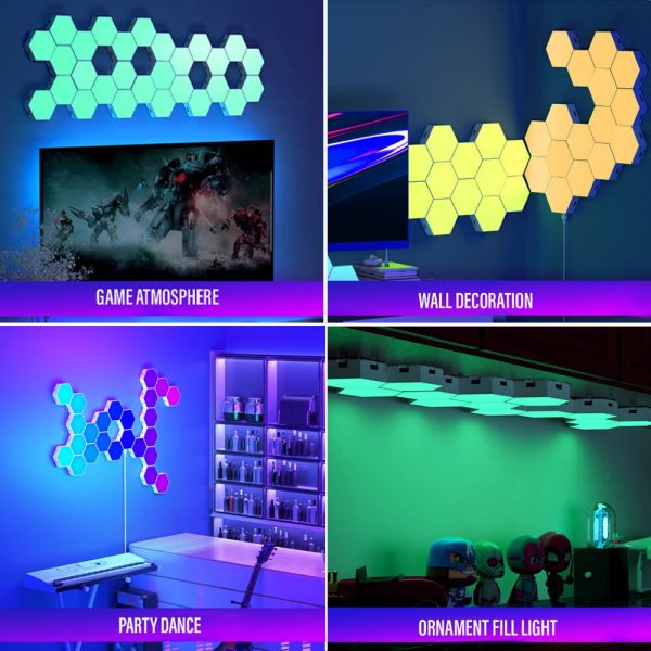 mainimage5RGB-Bluetooth-LED-Hexagon-Licht-Indoor-Wand-Licht-APP-Fernbedienung-Nacht-Licht-Computer-Spiel-Zimmer-Schlafzimmer